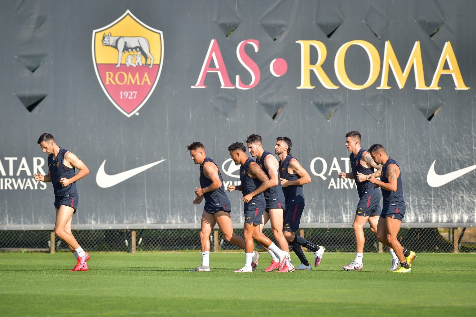 A.S Romas football players warming up before a game
